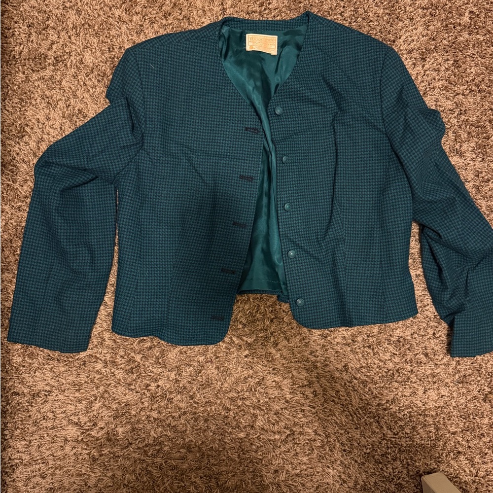 Vintage Pendleton Women's Teal Houndstooth Blazer